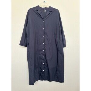 Muji Navy Blue Oxford Poplin Shirt Dress Midi Minimalist Women's Medium/Large